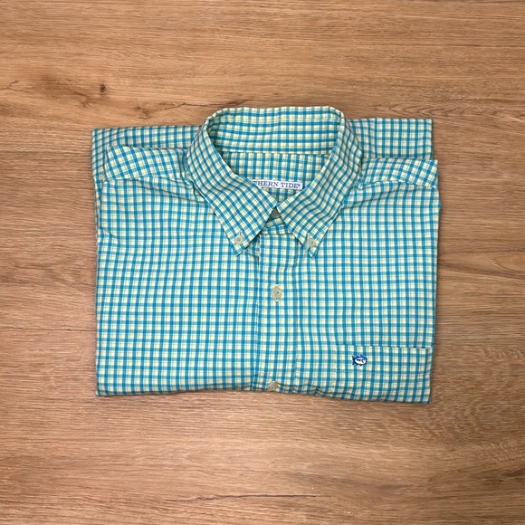 Southern Tide Button Down Shirt Checkered Blue Yellow Long sleeve Men’s Medium - Picture 6 of 6